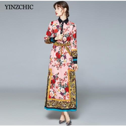 2021 Spring New Woman Maxi Dress Beach Style Printed Furcal Dress for Woman Ladies Eleagant Straight Vestidos Femme Sash Waisted