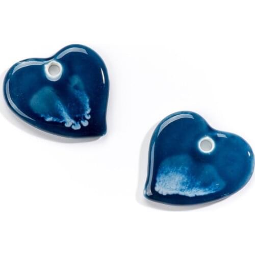 48# Unique Blue Abstract Love Heart Shape Ceramic Pendant Jewelry Making Accessories #8A41617