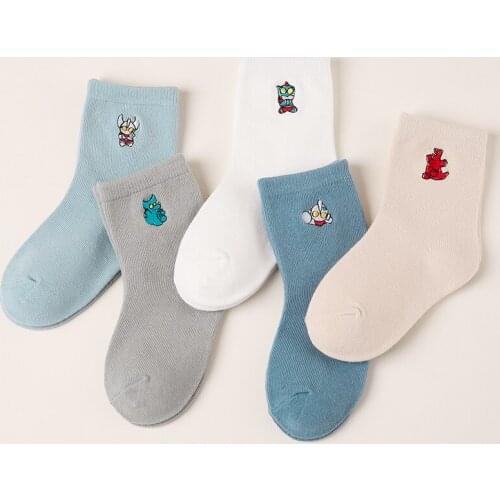 5 Pairs Lot Children Cotton Socks With Inscriptions Print Drawings Kid Girl Boys Toddlers Fun Funny Cute Anime Kawaii Sock Baby