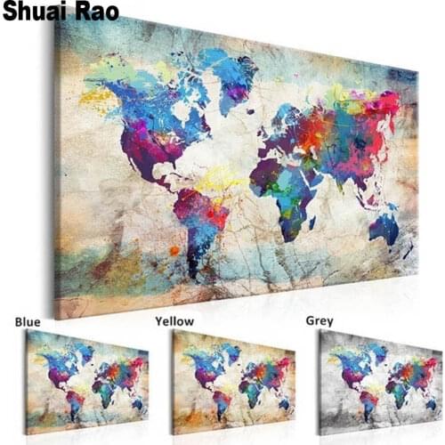 Abstract art World Map Wall Pictures for Living Room Wall Art full square diamond painting sale diamond embroidery of paintings
