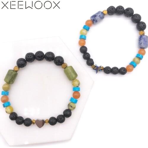 Heart Love Bracelet Star Natural Stone Bracelet Lave Bead Bracelet For Women Man Couple Bead Bracelet 2019 New Charm