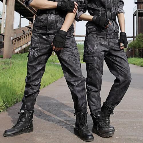 Camouflage Tactical Military Pants Mens Clothing Multi Pockets Cargo Pants Army Training Ripstop Black Python Pattern Trousers