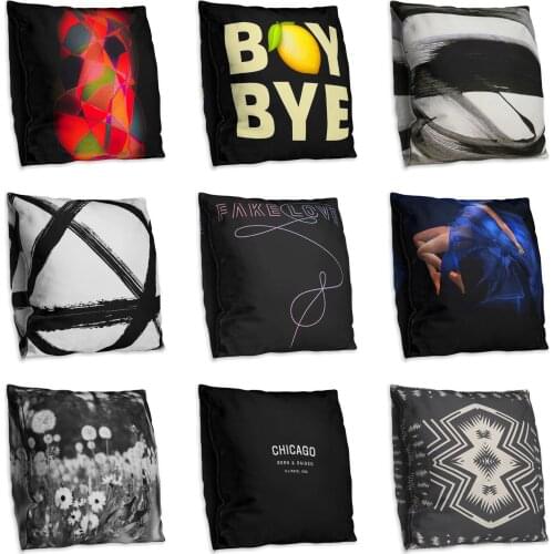 Black Double Side Print Cushion Cover Polyester Decorative for Sofa Seat Soft Throw Pillow Case Cover 45x45cm Home Decor