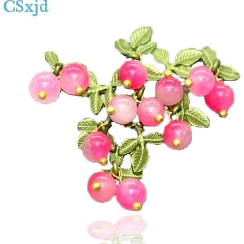CSxjd 2019 New Vintage brooch jewelry Green Paint dyeing Pink natural stone brooch scarves buckle Accessories