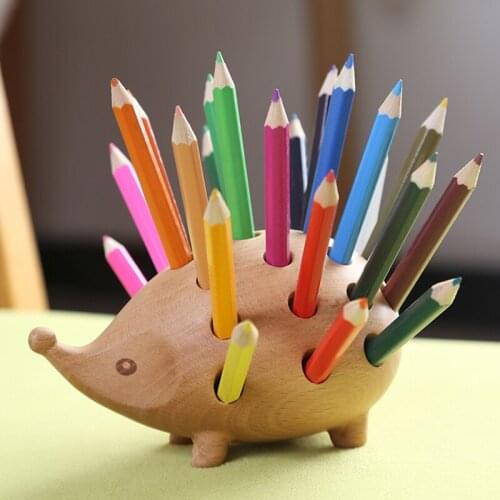 Solid Wood Hedgehog Pen Holder Desk Supplies Nordic Personality Simple Creative Fashion Office Stationery Desktop Storage Box