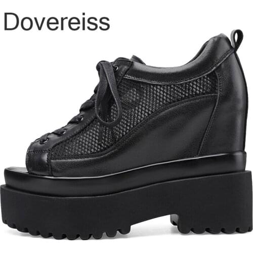 Dovereiss Fashion Summer Sneakers Peep Toe Sexy Waterproof White Increase Height Meash Genuine Leather Back Zipper Sandals 32 33