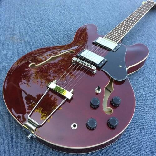 Jazz Hollow Body Electric Guitar, Rosewood fingerboard, Double F holes electric guitar, Free shipping