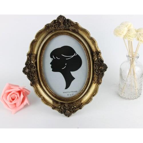 European and American Vintage Home frame 7 inch bronze and gold carving oval frame display resin handicraft home decor