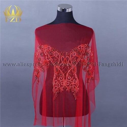 FZD 1 PC Bodice Applique Jewel Rhinestones Beaded Wedding Dress with Beautiful Rhinestone Pearl Beaded Appliques for DIY Decor