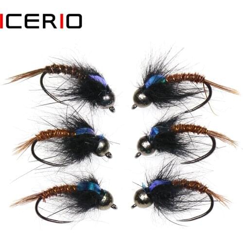 ICERIO 6PCS Tungsten Bead Head Caddis Nymph Fishing Fly Lure Bait Barbless Czech Hook