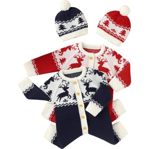 Citgeett Autumn Christmas Infant Baby Boys Girls Casual Long Sleeve Jumpsuit Knitted Single-breasted Romper Xmas Winter Clothes