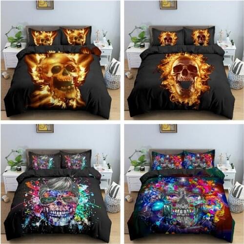 Skeleton Pattern Bedding Set Skull Duvet Cover Single Queen King Size Quilt Cover with Pillowcase for Bedroom Home