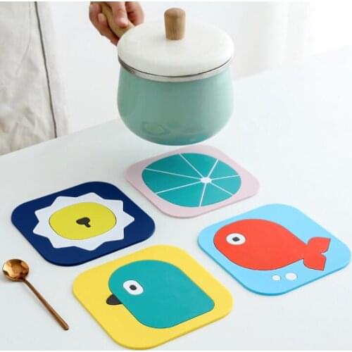 Kitchen anti scalding and antiskid cartoon creativity simple heat insulation mat square thickened coaster LX1481