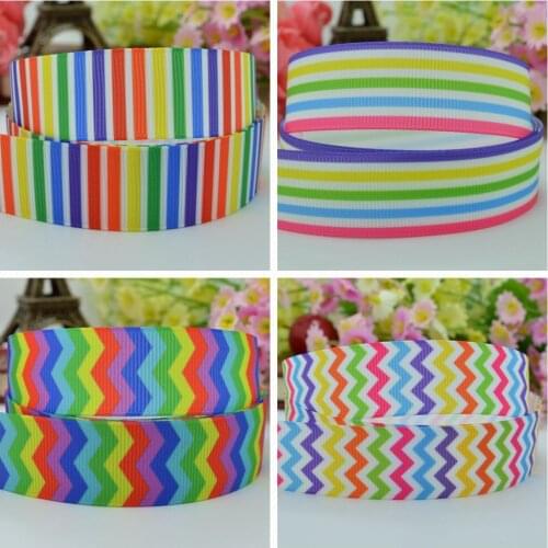 10 Yards 22mm 7/8" rainbow stripe Chevron Pretty Girls Printed grosgrain ribbon hair bow Headwear DIY hair accessories retail