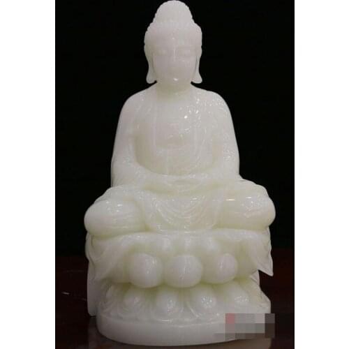 Natural Afghan White Jade Porcelain Enshrined Home Living Room Feng Shui Town House Decoration Sitting Lotus Buddha