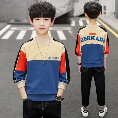 2021 New Boys' Long-sleeved T Shirt Kids Autumn Sports Shirt Kids Tee Shirts Fashion Patchwork Letters Tops Clothes