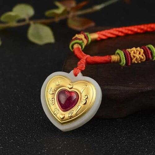NEW ARRIVAL YELLOW GOLD HEART WHITE JADEITE PENDANT WITH CERTIFICATE