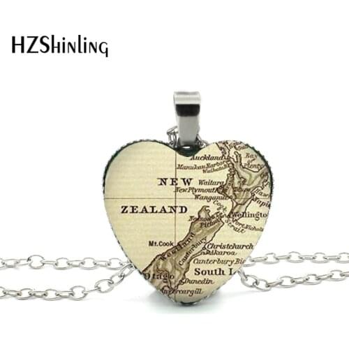 New Vintage Map Heart Necklace New Zealand Map Heart Pendant Ireland Map Jewelry Fashion Heart Necklace HZ3