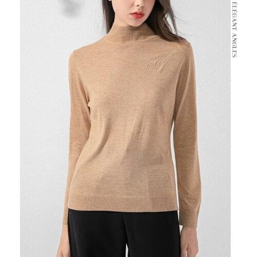 Autumn Winter Base Womens New Sweater High Collar Long-Sleeved Pullover Skin-Friendly Soft Chest Embroidered Botany Wool Young