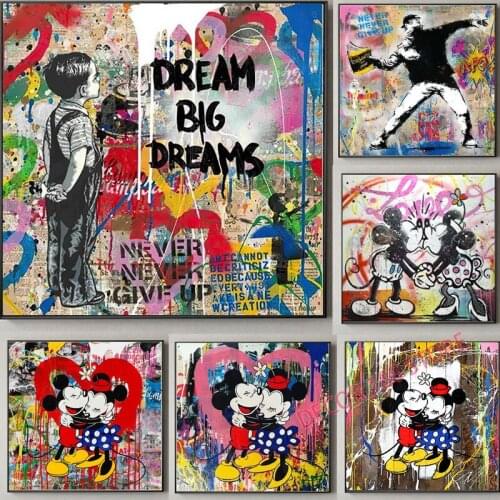 Disney Mickey Minnie Mouse Embraced and Kiss Canvas Painting Posters Prints Wall Graffiti Art Picture for Kids Room Decor Cuadro