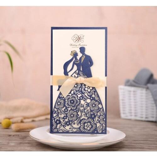 Invitations Card Bride And Groom Print Greeting Cards With Ribbon Wedding Decoration