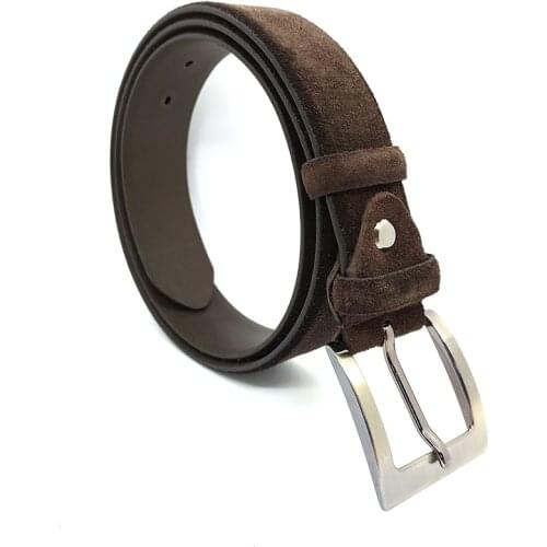 Genuine Nubuck Leather Handmade Brown Man Belt High Quality Calfskin For Pants Metal Buckle For Casual Gift For Valentines Day