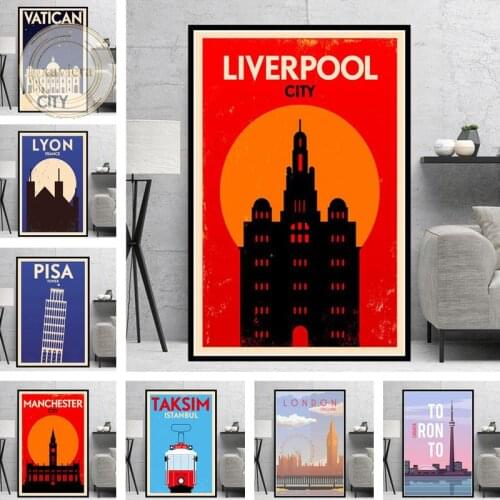 Modern Cartoon City Building Canvas Painting Nordic Travel Landscape Lyon London Toronto Wall Art Poster Home Decor Living Room