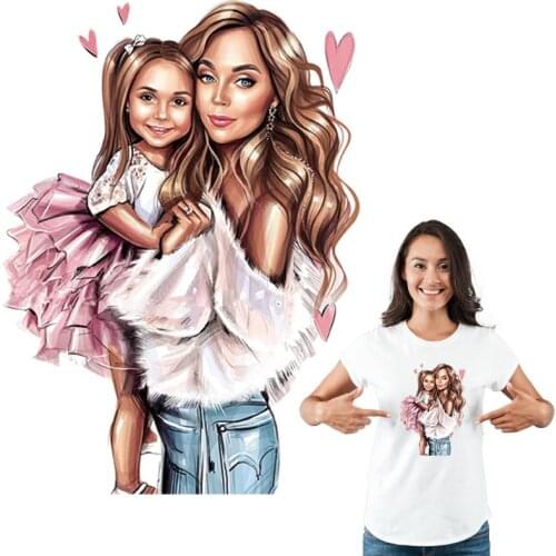 Girl With Mama Thermal Patches Stickers Iron On Heat Transfer Clothes Diy Accessory Iron-On Transfers For Girl T-Shirt Jeans