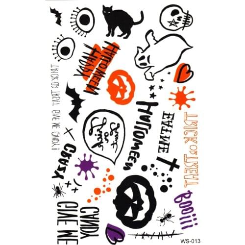 Pumpkin Cross Skull black cat bat boo Temporary Tattoo stickers For Man Weman Waterproof Halloween makeup tattoo