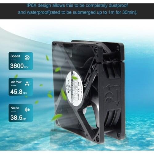 IP68 80mm 8cm Waterproof Dustproof DC 12V Cooling Fan 80X80X25mm Dual Ball Bearing 3-Pin PC Computer Chassis PSU