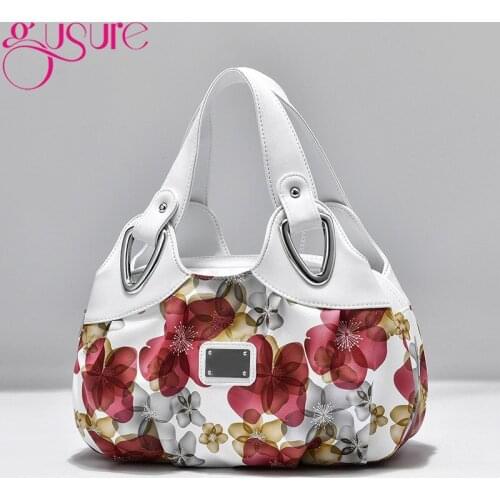 Gusure Elegant Flower Pattern Hand Bags Top-handle Women Handbags Shoulder Bags High Quality PU Leather Ladies Casual Tote