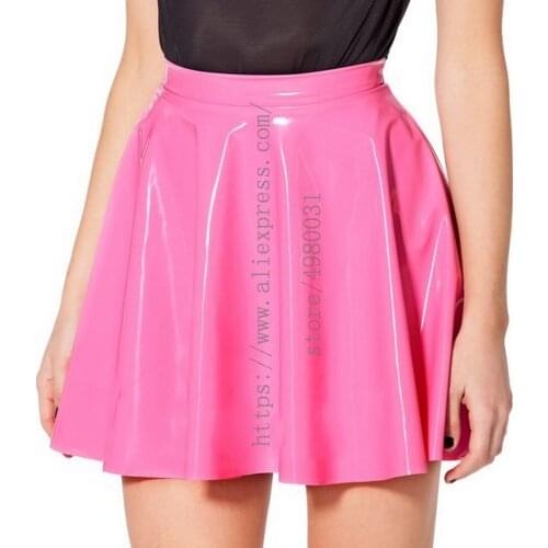100% handmade latex bottoms womens pink latex pleated skirt made of 0.4mm thickness natural latex materials