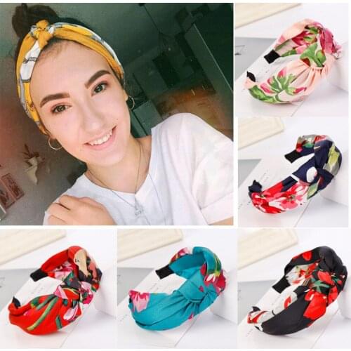 Women Headband Flower Print Headwrap Twist Hairband Bow Knot Cross Tie Hair Hoop Wide Cloth Hair Bands Bezel Hair Accessories Z2
