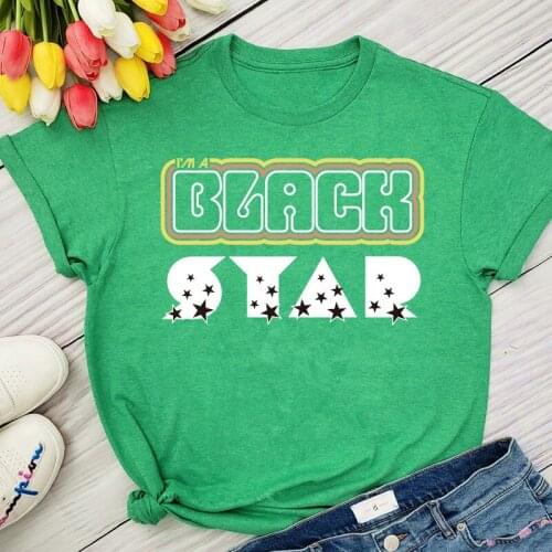 Calelinka I'M a Black Star Letters Printed Vintage Tshirts For Women 100% Cotton Short Sleeve Graphic Tees O Neck Melanin Shirts