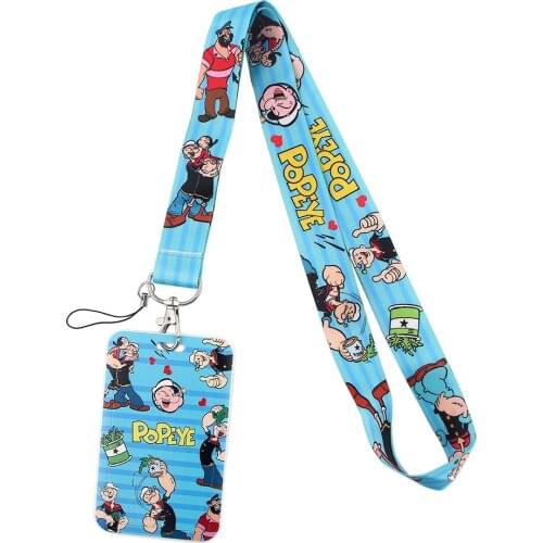 1pcs ZF2674 Cartoon Strong Man Lanyard Card ID Holder Car KeyChain ID Card Pass Gym Mobile Phone Badge Key Ring Holder Jewelry