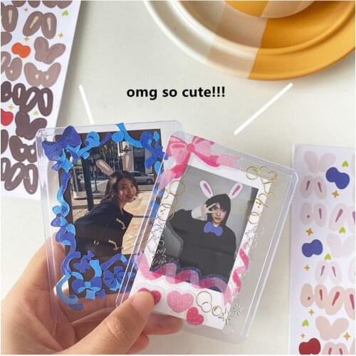 10pcs Korean Cute Card Holder with 1 Rabbit Stickers DIY Scrapbooking Deco Kawaii Idol Photo Protect Organizer School Stationery