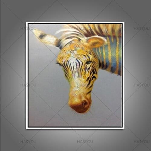 100% of hand-painted oil painting Yellow zebra horse in all modern abstract art family art wall Christmas Unique Gift