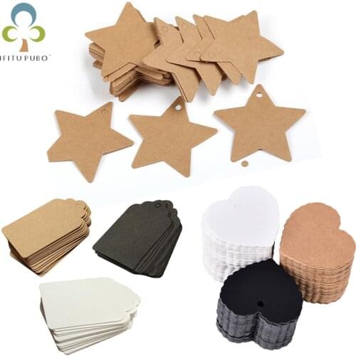 100pcs/lot Kraft Paper Tag Blank Gift Wedding Gift Party Cards Price Label Heart Star Shape Blank Tag GYH