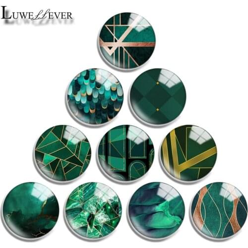 12mm 16mm 20mm 25mm 30mm 40mm 732 Emerald Pattern Mix Round Glass Cabochon Jewelry Finding 18mm Snap Button Charm Bracelet
