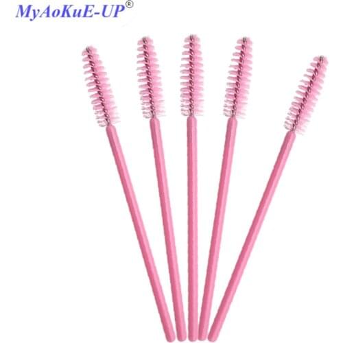 200pcs/lot Full Pink Nylon Mascara Wands Applicators Disposable Brushes For Eyelash Extension Tools One-off Makeup Brushes