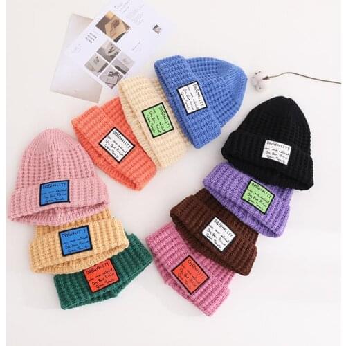 2021 Autumn and Winter Cotton Letter Thicken Knitted Hat Warm Hat Skullies Cap Beanie Hat for Children Boy and Girl 08