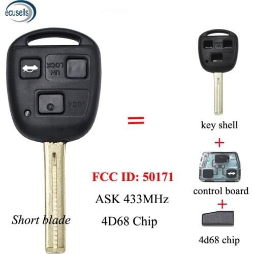 3 Button Remote Key ASK433MHz 4D68 Chip for Lexus ES300 GS300 GS400 IS300 LS400 FCCID:50171 TOY48 Short Blade