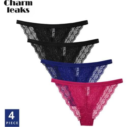 Charmleaks Women Lace Underwear 4 in Pack Hipster String Pantie Tanga Thong Breathable Transparent Sexy Briefs Bikini Bottom