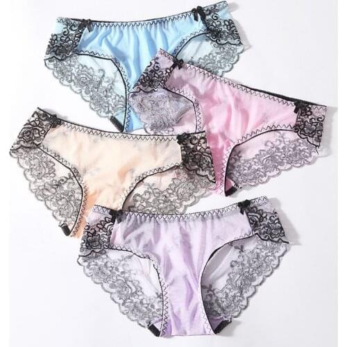 5colors Sexy Lace Panties Soft Breathable Briefs Women Underwear Ladies Panty Transparent Tempting Low-Rise Cotton Lingerie