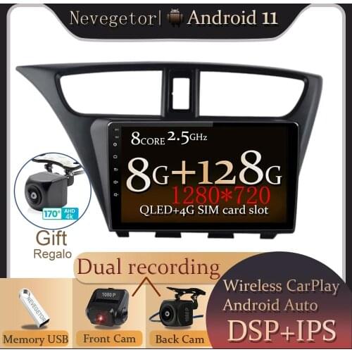 9”Android 11 360 Panoramic Sunroof Radio GPS Video Player For Honda CIVIC Hatchback 2012-2017 Bluetooth Car Multimedia System