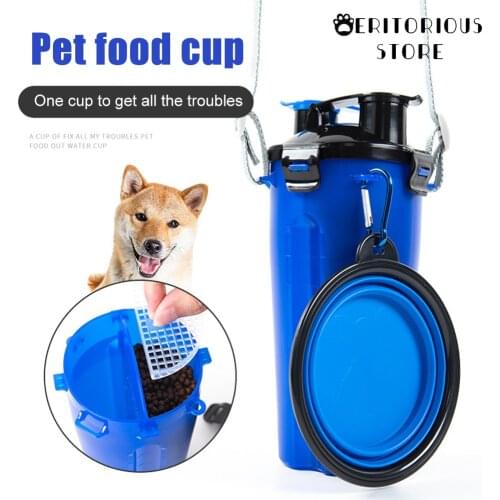 Dog accessories 2 In 1 Bottle Pet Feeder Dog Water Bottle Collapsible Folding Bowl Travel Outdoor Food Water Storage For Cat Dog