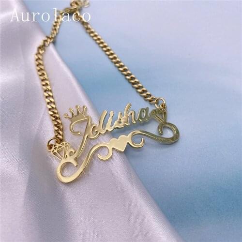 AurolaCo Custom Name Bracelet with Heart Stainless Steel Bracelet Charm Bracelet Female Personality Jewelry Gift for Girl