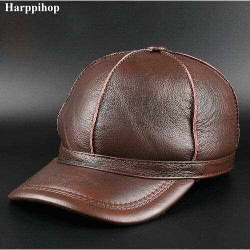 Black Women MEN Genuine Leather Baseball Cap Adjustable Casual Warm HAT Free Shipping real cowhide hats