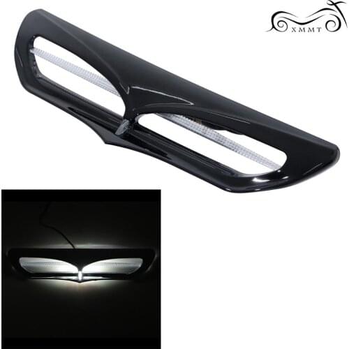 Black Motorcycle LED Lighted Fairing Intake Trim Vent Moto Front Mask Lights Case For Harley Touring Electra Glide 2014-2017