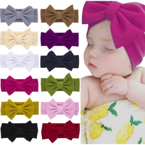 Baby Kid Newborn Headwear Solid Color Elastic Infant Princess Big Bow Turbon Knot Headband Hair Band Lovely Baby Girls Hairband